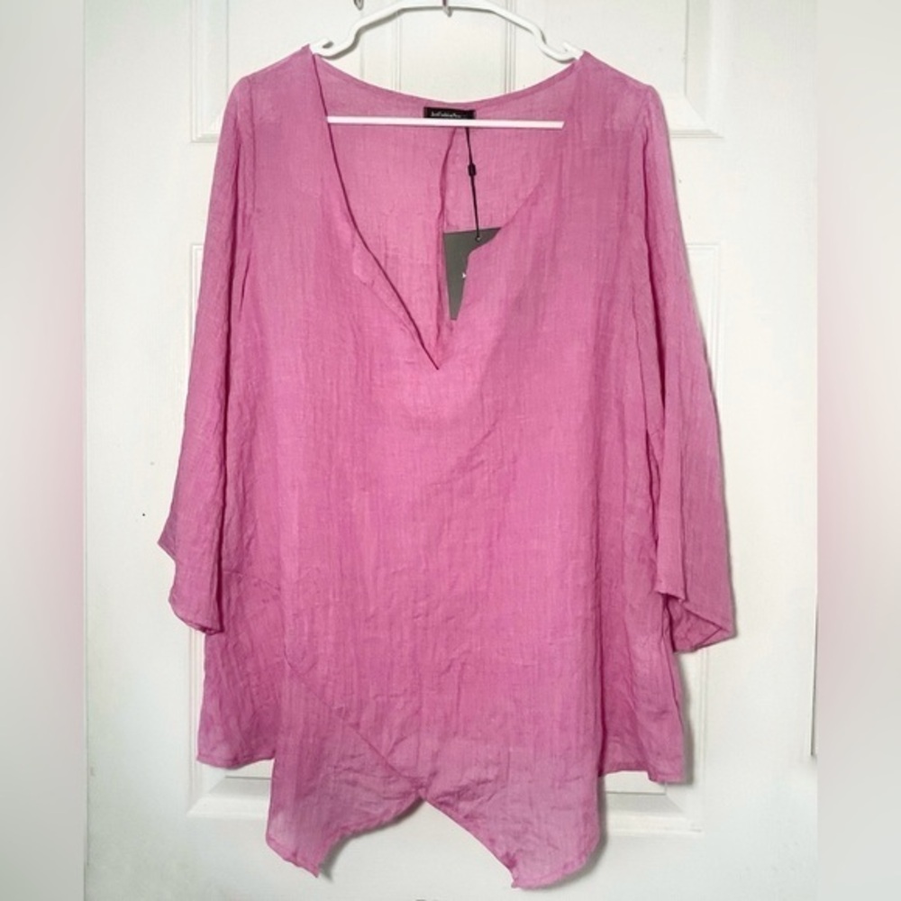New Just Fashion‎ Now Pink Women’s Top tunic 3/4 Sleeves V Neck Sz L